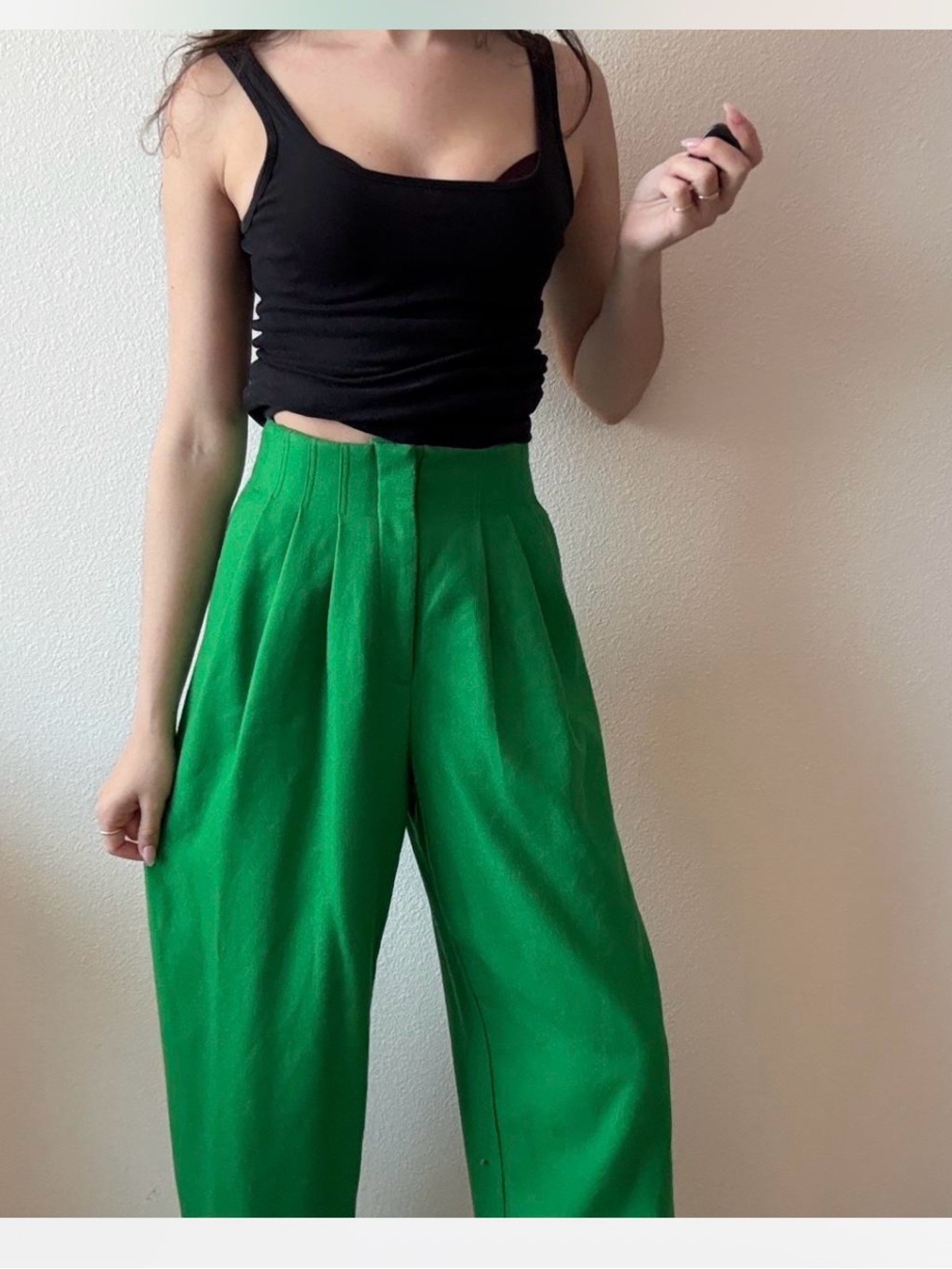 High-Rise Wide-Leg Trousers in Green